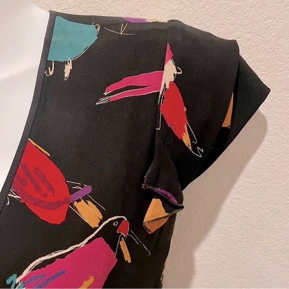 MARC JACOBS Gossip Girl Colorful Bird Print Silk Wrap V Neck Ruched Dress Sz 0 - Picture 10 of 15